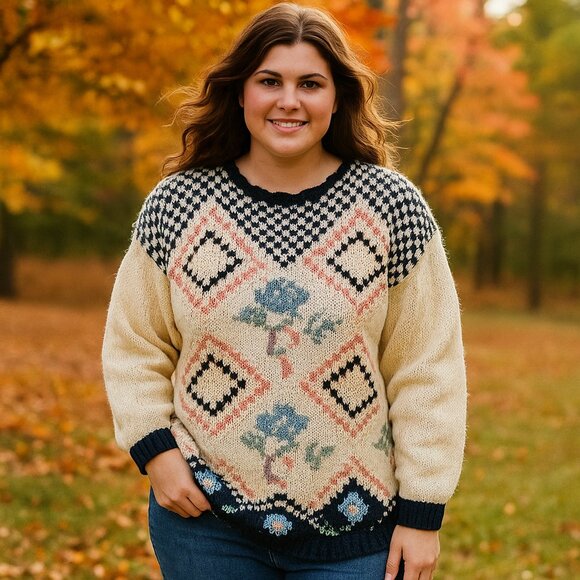 Vintage Fisherman Knit Cable OverSized Chunky Sweater Size Large - Picture 1 of 9